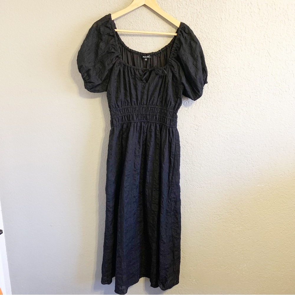 Madewell Women's $128 Sophia Midi Dress Black Seersucker Check Medium Sp 2022